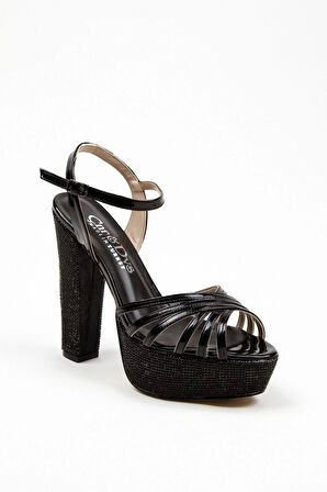 Kadın Moda Şık Gümüş Ayna Çapraz Ökçe Poli Taş Düğün Nişan Gece Abiye Ayakkabısı