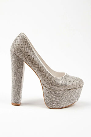 Kadın Moda Şık Gold Janjan Full Taş Düğün Nişan Gece Abiye Ayakkabısı