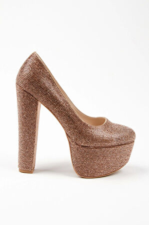 Kadın Moda Şık Gold Janjan Full Taş Düğün Nişan Gece Abiye Ayakkabısı