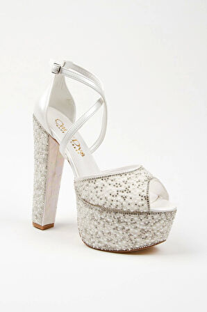 Kadın Moda Şık Gold Ayna Full Inci Düğün Nişan Gece Abiye Ayakkabısı