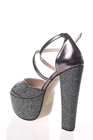 Kadın Moda Şık Gold Kristal Full Taş Topuklu Düğün Nişan Gece Abiye Ayakkabısı