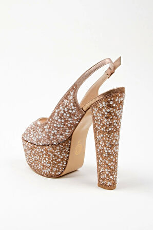 Kadın Moda Şık Gold Sultan Full Inci Düğün Nişan Gece Abiye Ayakkabısı