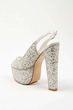 Kadın Moda Şık Gold Sultan Full Inci Düğün Nişan Gece Abiye Ayakkabısı