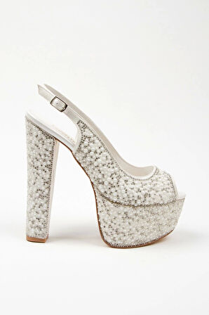 Kadın Moda Şık Gold Sultan Full Inci Düğün Nişan Gece Abiye Ayakkabısı