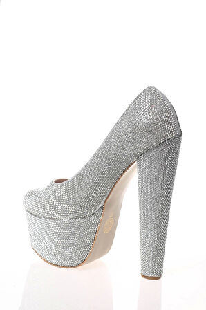 Kadın Moda Şık Gold Full Taş Yüksek Topuk Topuklu Düğün Nişan Gece Abiye Ayakkabısı