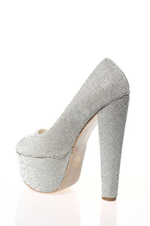 Kadın Moda Şık Gümüş Full Taş Yüksek Topuk Topuklu Düğün Nişan Gece Abiye Ayakkabısı