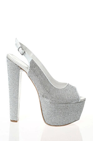 Kadın Moda Şık Gold Full Taş Yüksek Topuk Topuklu Düğün Nişan Gece Abiye Ayakkabısı