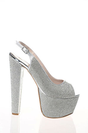 Kadın Moda Şık Gold Full Taş Yüksek Topuk Topuklu Düğün Nişan Gece Abiye Ayakkabısı