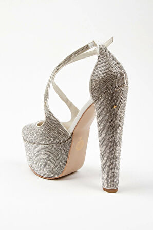 Kadın Moda Şık Gold Janjan Full Taş Düğün Nişan Gece Abiye Ayakkabısı