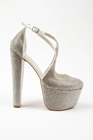 Kadın Moda Şık Gold Janjan Full Taş Düğün Nişan Gece Abiye Ayakkabısı