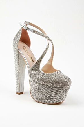 Kadın Moda Şık Gold Janjan Full Taş Düğün Nişan Gece Abiye Ayakkabısı