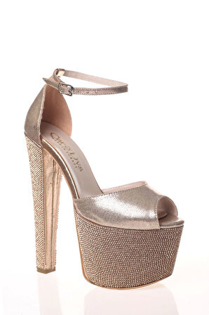 Kadın Moda Şık Fuşya Saten Ökçe Poli Taş Yüksek Topuk Topuklu Düğün Nişan Gece Abiye Ayakkabısı