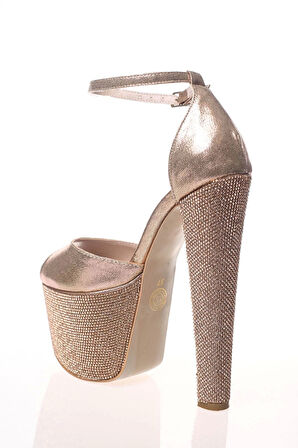 Kadın Moda Şık Fuşya Saten Ökçe Poli Taş Yüksek Topuk Topuklu Düğün Nişan Gece Abiye Ayakkabısı