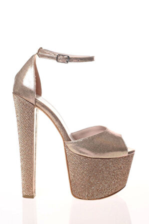 Kadın Moda Şık Fuşya Saten Ökçe Poli Taş Yüksek Topuk Topuklu Düğün Nişan Gece Abiye Ayakkabısı