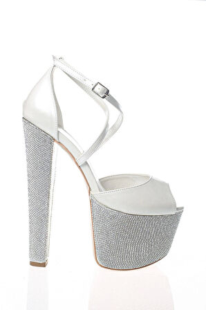 Kadın Moda Şık Gold Ayna Ökçe Poli Taş Yüksek Topuk Topuklu Düğün Nişan Gece Abiye Ayakkabısı