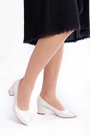 Kadın Moda Şık Sedef Cilt Alçak Topuklu Klasik Ayakkabı Topuklu Düğün Nişan Gece Abiye Ayakkabısı