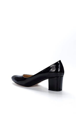 Kadın Moda Şık Siyah Rugan Topuklu Klasik Ayakkabı Topuklu Düğün Nişan Gece Abiye Ayakkabısı