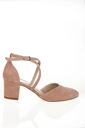 Kadın Moda Şık Pudra Süet Topuklu Klasik Ayakkabı Topuklu Düğün Nişan Gece Abiye Ayakkabısı
