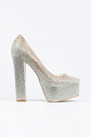 Kadın Moda Gold Sultan Çift Renk Taşlı Klasik Köşe Kalıplı Topuklu Düğün Nişan Gece Abiye Ayakkabısı