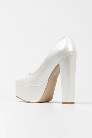 Kadın Moda Şık Sedef Cilt Klasik Köşe Kalıplı Kalın Düğün Nişan Gece Abiye Ayakkabısı