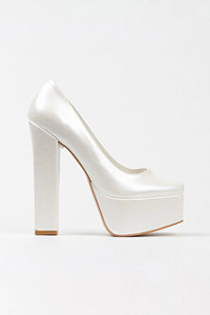 Kadın Moda Şık Sedef Cilt Klasik Köşe Kalıplı Kalın Düğün Nişan Gece Abiye Ayakkabısı