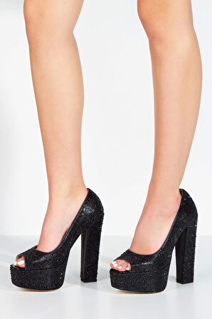 Kadın Moda Şık Gümüş Sultan Taşlı Klasik Köşe Kalıplı Kalın Düğün Nişan Gece Abiye Ayakkabısı