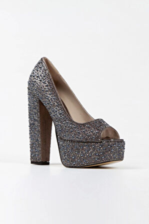 Kadın Moda Gold Sultan Full Inci Taşlı Klasik Köşe Kalıplı Kalın Düğün Nişan Gece Abiye Ayakkabısı