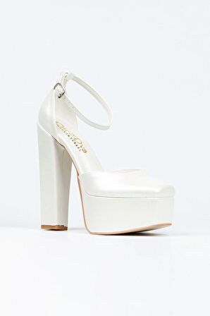 Kadın Moda Şık Sedef Cilt Klasik Köşe Kalıplı Kalın Düğün Nişan Gece Abiye Ayakkabısı