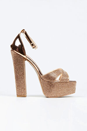 Kadın Moda Şık Platin Ayna Full Taş Klasik Köşe Kalıplı Kalın Düğün Nişan Gece Abiye Ayakkabısı