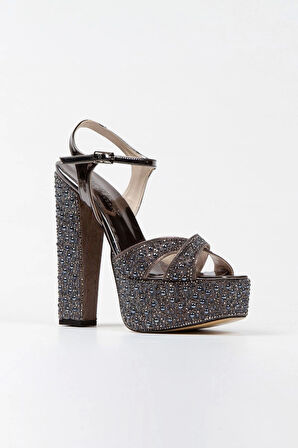 Kadın Moda Platin Ayna Full Inci Taşlı Klasik Köşe Kalıplı Kalın Düğün Nişan Gece Abiye Ayakkabısı