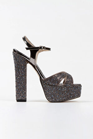 Kadın Moda Platin Ayna Full Inci Taşlı Klasik Köşe Kalıplı Kalın Düğün Nişan Gece Abiye Ayakkabısı