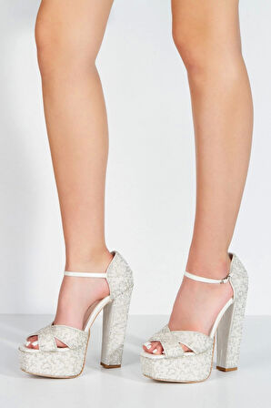 Kadın Moda Gümüş Sultan Full Inci Taşlı Klasik Köşe Kalıplı Kalın Düğün Nişan Gece Abiye Ayakkabısı