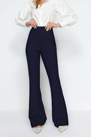 Kadın Yeni Moda İspanyol Paça Regular Boy Dokuma İspanyol Paça Flare Pantolon