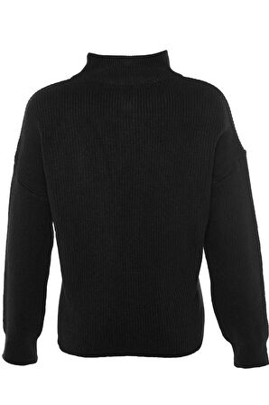 Kadın Moda Şık Regular Dik Yaka Uzun Kol Düz Couple Yumuşak Dokulu Fermuarlı Triko Kazak