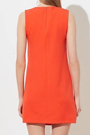 Yeni Regular Business Finike Dokuma Bisiklet Yaka Kolsuz Kol Shift Mini Boy Elbise