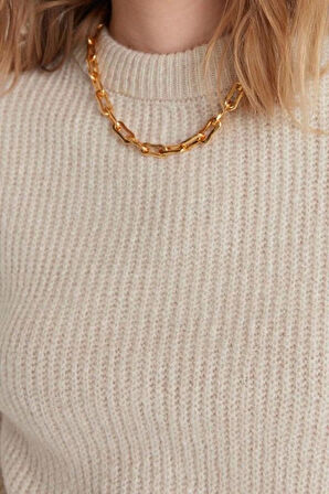 Kadın Moda Regular Bisiklet Yaka Uzun Kol Dokulu Geniş Kalıp Couple Yumuşak Dokulu Basic Triko Kazak