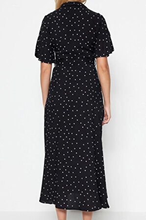 Yeni Regular Casual Günlük Shally Dokuma Gömlek Yaka Kısa Kol Gömlek Elbise Midi Boy Elbise