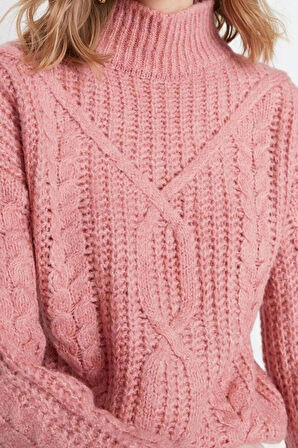 Kadın Moda Şık Regular Dik Yaka Uzun Kol Dokulu Yumuşak Dokulu Geniş Kalıp Triko Kazak