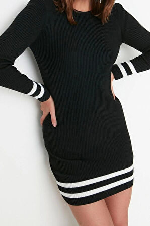 Yeni Slim Casual Günlük Tek Plaka Triko Bisiklet Yaka Uzun Kol Bodycone Mini Boy Elbise