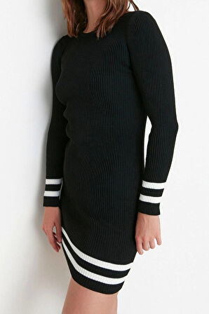 Yeni Slim Casual Günlük Tek Plaka Triko Bisiklet Yaka Uzun Kol Bodycone Mini Boy Elbise