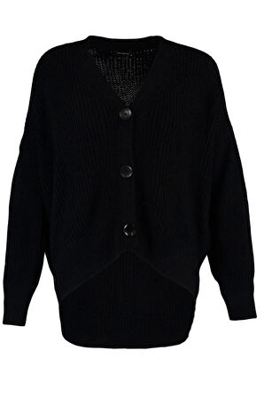 Kadın Moda Şık Regular V Yaka Oversize Geniş Kalıp V Yaka Triko Hırka
