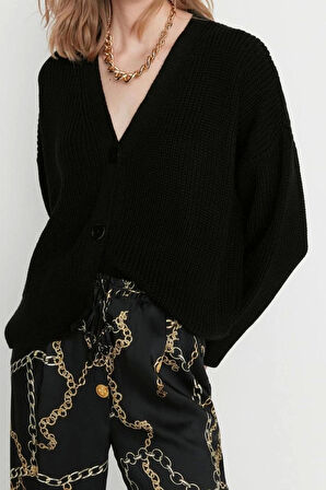 Kadın Moda Şık Regular V Yaka Oversize Geniş Kalıp V Yaka Triko Hırka