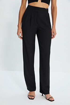 Kadın Yeni Moda Geniş Paça Uzun Boy Dokuma Wide Leg Geniş Paça Pilili Pantolon