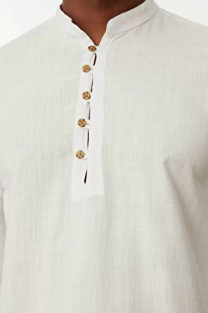 Erkek Moda Uzun Kol Dokuma Koyu Yeşil Slim Fit Yarım Patlı Hakim Yaka %100 Pamuklu Gömlek