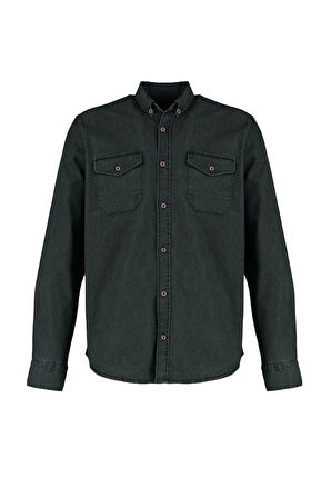 Erkek Moda Uzun Kol Denim Indigo Metal Düğmeli Yeni Gömlek