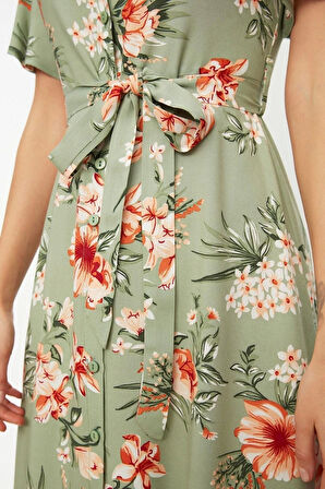 Yeni Regular Casual Günlük Shally Dokuma Gömlek Yaka Kısa Kol Gömlek Elbise Midi Boy Elbise