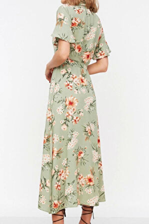 Yeni Regular Casual Günlük Shally Dokuma Gömlek Yaka Kısa Kol Gömlek Elbise Midi Boy Elbise