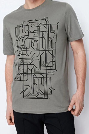 Yeni Sezon Slim %100 Pamuk Bisiklet Yaka Kısa Kol Baskılı Desenli Günlük Dokuma T-Shirt