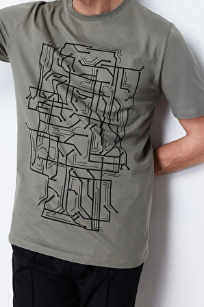 Yeni Sezon Slim %100 Pamuk Bisiklet Yaka Kısa Kol Baskılı Desenli Günlük Dokuma T-Shirt