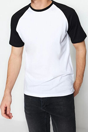 Yeni Sezon Regular %100 Pamuk Bisiklet Yaka Kısa Kol Renk Bloklu Desenli Günlük T-Shirt